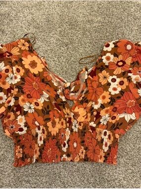 Floral Smocked Crop Top - Orange Floral